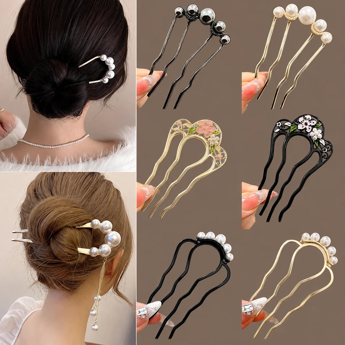 Colette Perle pearl-topped French hair pin in a chignon