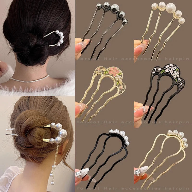 Colette Atelier pearl hair stick in a bun