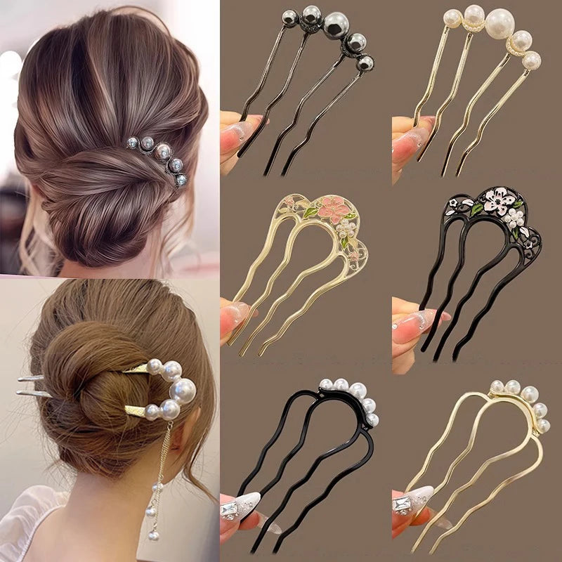 Colette Atelier pearl hair stick in a bun