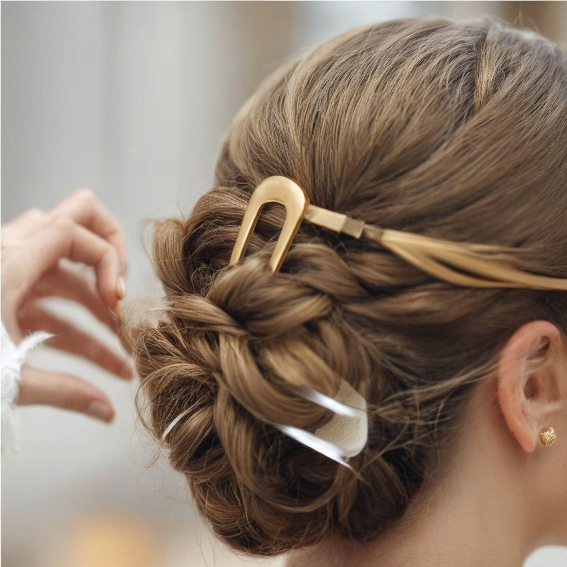 Colette French hair pin in a braided updo
