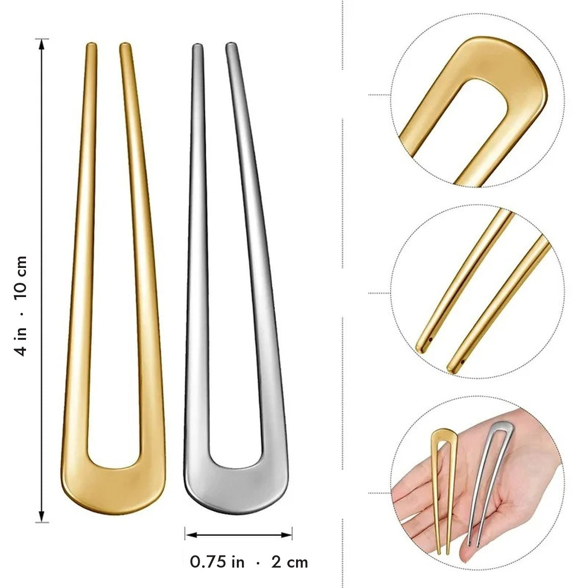 Colette French hair pin size guide, pin lengths by hair type